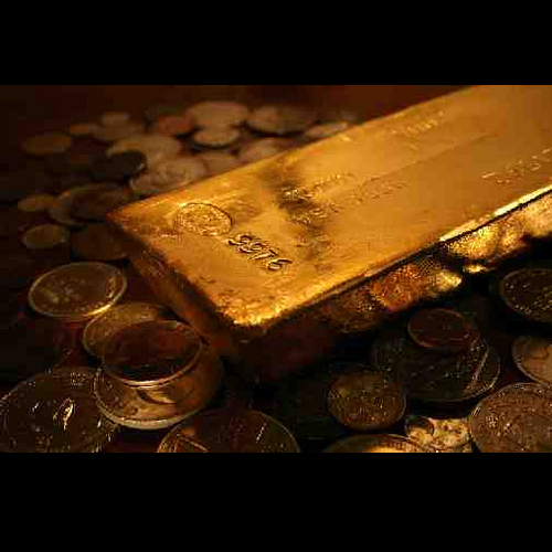 Goudstaaf en gouden munten - (c) BullionVault